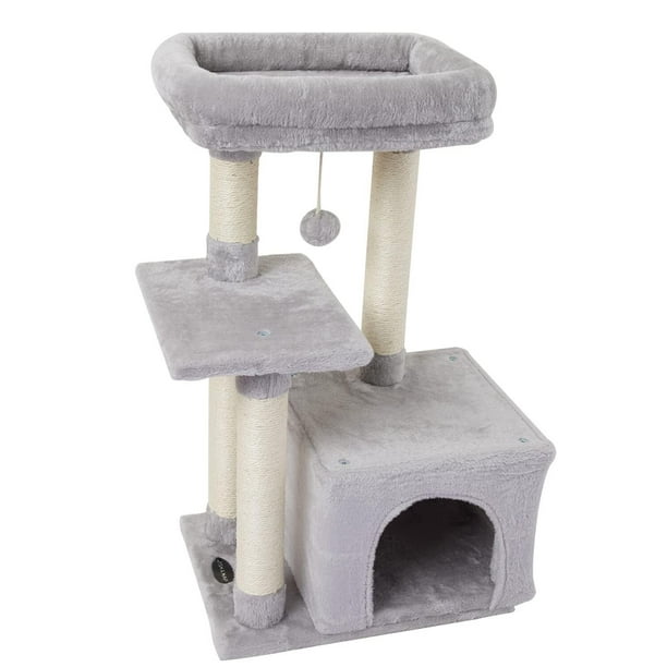 Lindo árbol para gatos para interiores, torre para gatos, condominio, sisal, postes rascadores con plataforma de salto, muebles para gatos, centro de actividades, casa de juegos, gris