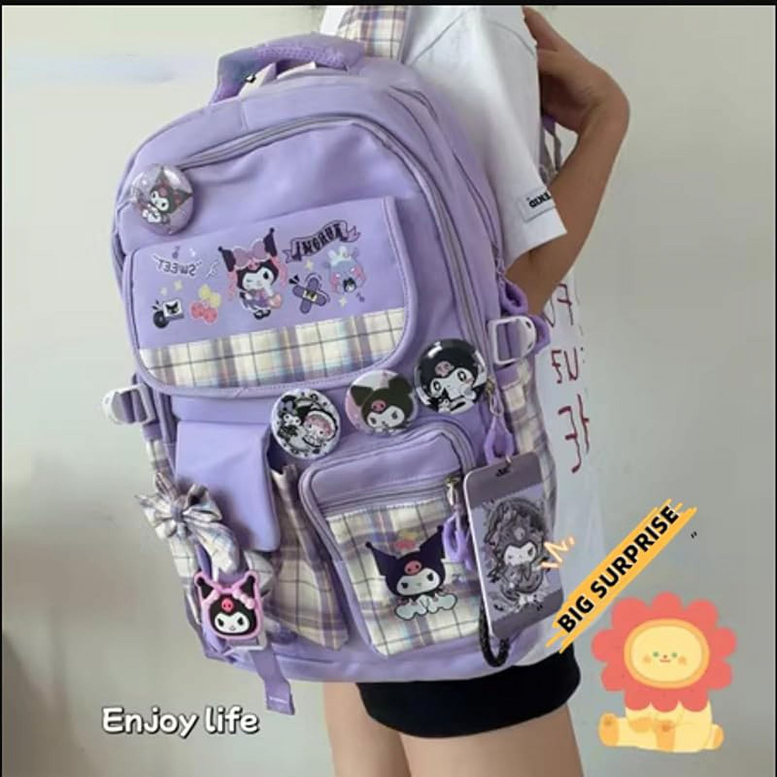 Kawaii backpack with 18PCs accessories anime cartoon anti-theft travel aesthetic new semester gifts bag with cute pins…