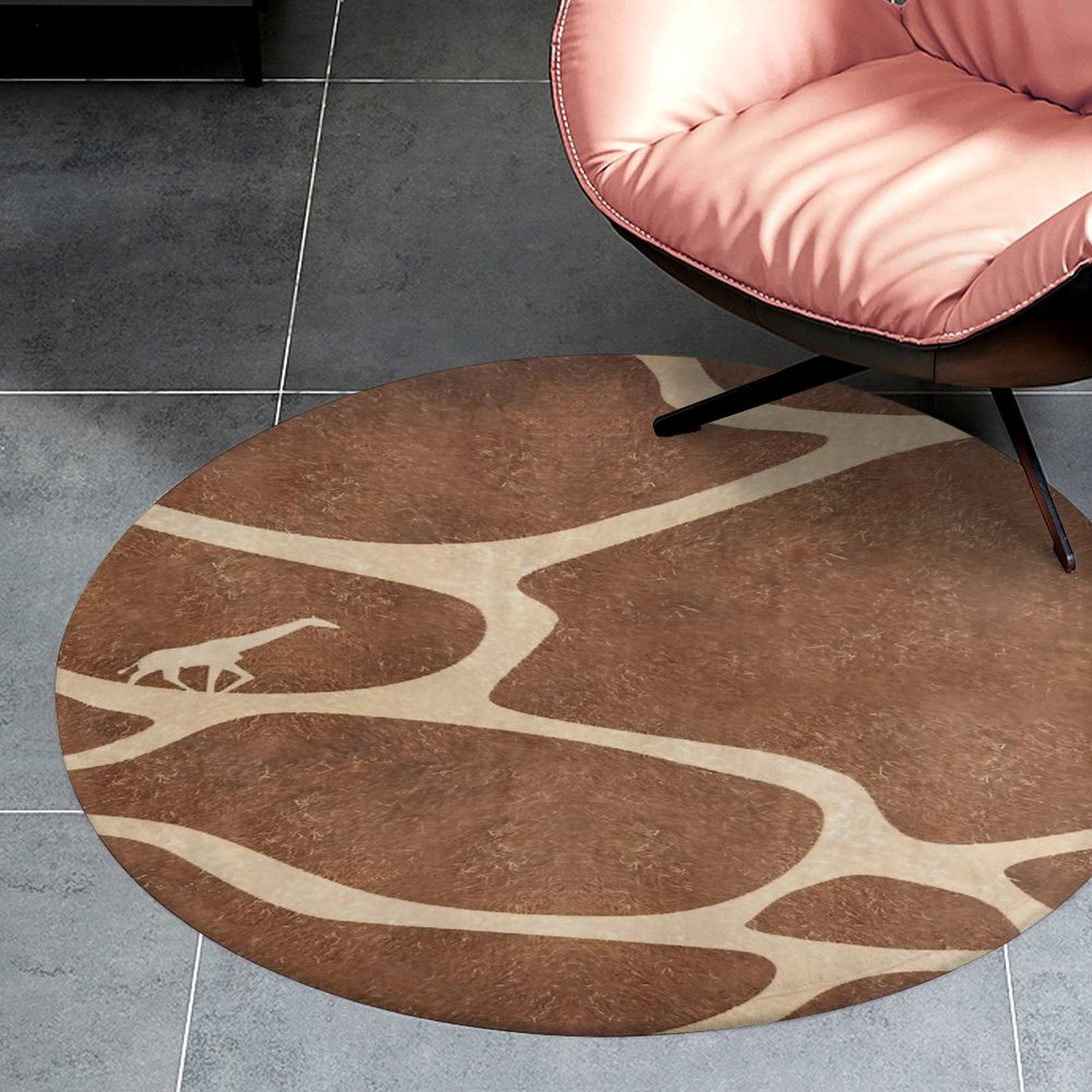 Giraffe Pattern (1) Round Area Rugs for Bedroom Living Room, 2FT Soft Comfy Indoor Circle Carpets, Carpet Home Decor Floor Mat