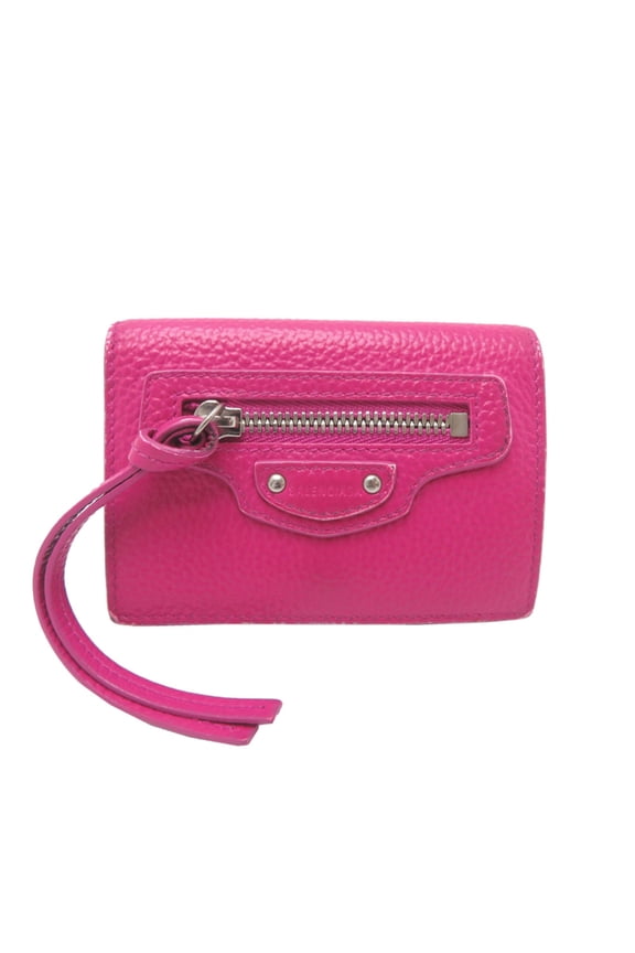 Pre-Owned Balenciaga Neo Classic Mini Wallet, Women's Tri-fold 640107, Leather, Pink (Fair)