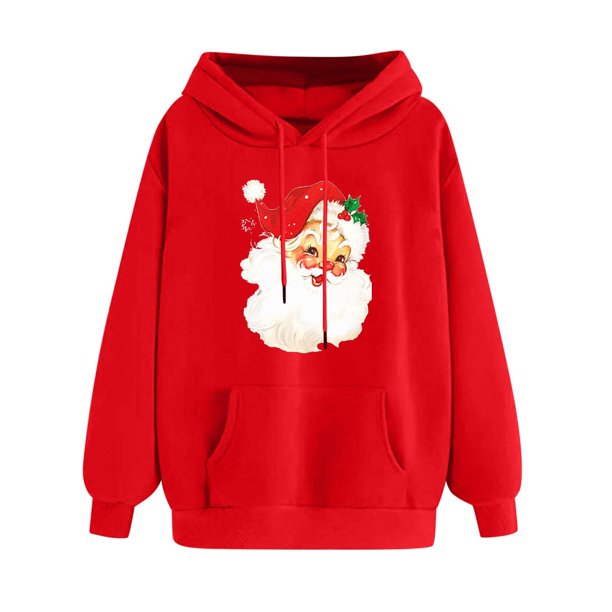 WILLBEST Sudadera Deportiva para Mujer Sudadera Navideña con Capucha Sudadera Informal de Manga Larga con Estampado Navideño Chica