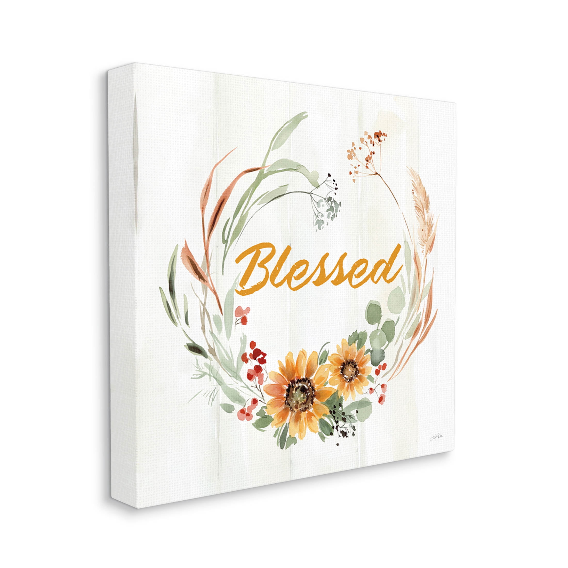 Stupell Industries Blessed Farmhouse Wreath Phrase Graphic Art Gallery Wrapped Canvas Print Wall Art, Design by Katrina Pete