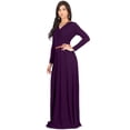 thumbnail image 4 of KOH KOH Long Sleeve Modest Fall Winter Evening Flowy Empire Waist Full Floor Length Cocktail Formal V-Neck Tall Maxi Dress Gown Abaya For Women Purple XXX-Large US 22-24 NT021, 4 of 6