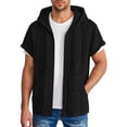 thumbnail image 2 of Qiyinn Men's Solid Color Zip-up Cardigan With Lettering Hooded Short-sleeved Top Pockets, 2 of 8