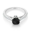thumbnail image 2 of Gem Stone King 925 Sterling Silver Black Onyx and White Created Sapphire Engagement Ring for Women (1.19 Cttw, Cushion Checkerboard 6MM, Gemstone December Birthstone, Available in Size 5, 6, 7, 8, 9), 2 of 5