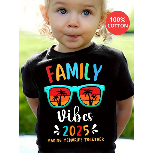 Family Reunion 2025 Matching T-Shirt - Making Memories Together Girls' 100% Cotton Relaxed Fit Tee with Vibrant Tropical Graphic Print, Machine Washable Summer Casual Top