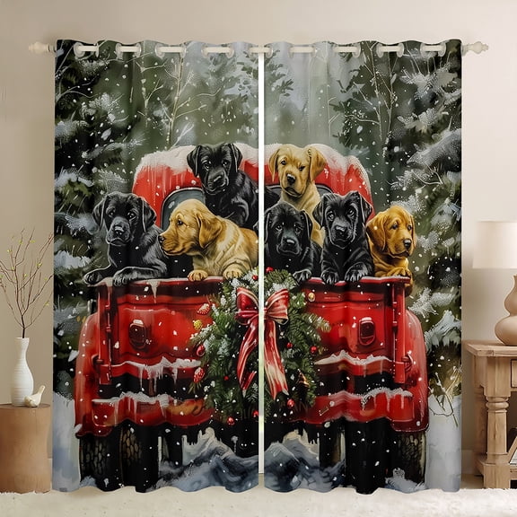 Manfei Cute Pet Dogs Curtains Pack of 2 (42x84 Each)Christmas Wreath Curtains Blackout,Happy New Year Bedroom Curtains For Boys Teens,Luxury Bedroom Decor
