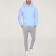 thumbnail image 2 of mihongmao Travel Sets for Men 2 Piece Men Velvet Solid-Color Casual Loose Pocket Drawstring Long Pants Sweatshirt Long Sleeve Hooded Set Light Blue 2X, 2 of 7