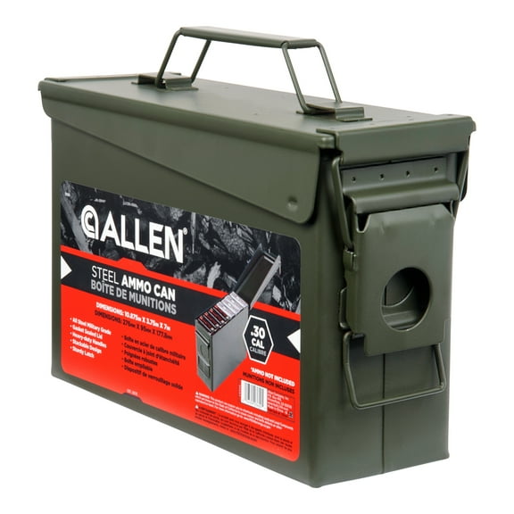 Allen Company Classic Steel Ammo Box - Large, Lockable, And Waterproof Ammo Storage For .30 Cal. - Shooting Accessories - Army Green Metal Container