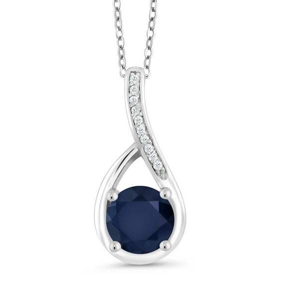 Gem Stone King 925 Sterling Silver Blue Sapphire and White Diamond Infinity Pendant Necklace for Women | 1.07 Cttw | Gemstone September Birthstone | Round 6MM | with 18 inch Silver Chain