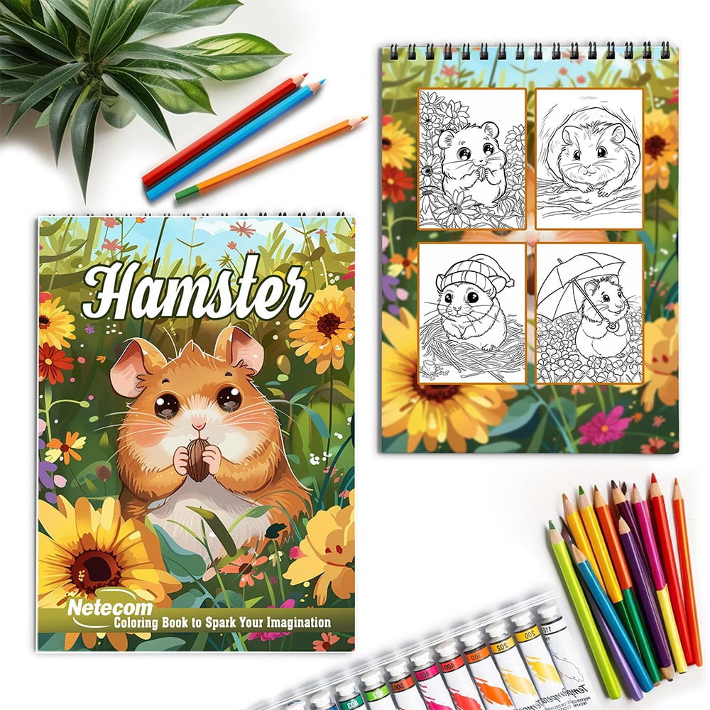 Netecom Hamster Coloring Book for Adults, Spiral Bound, Soft Cover