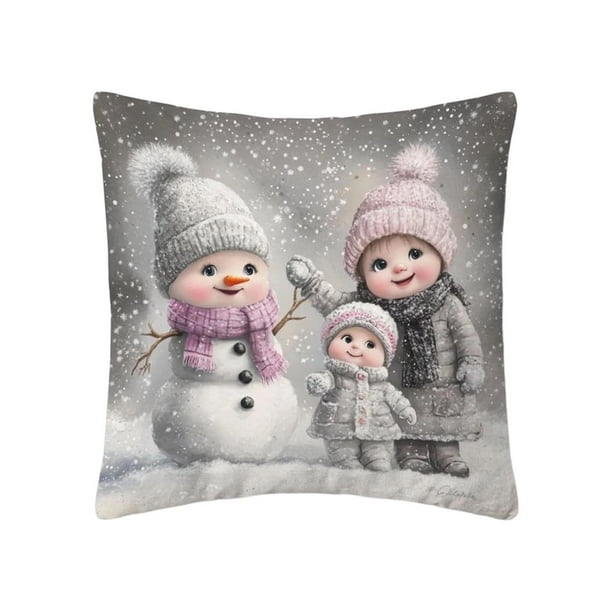 Funda decorativa festiva para sofá, sillón, sala de estar y hogar con diseño de muñeco de nieve y Papá Noel