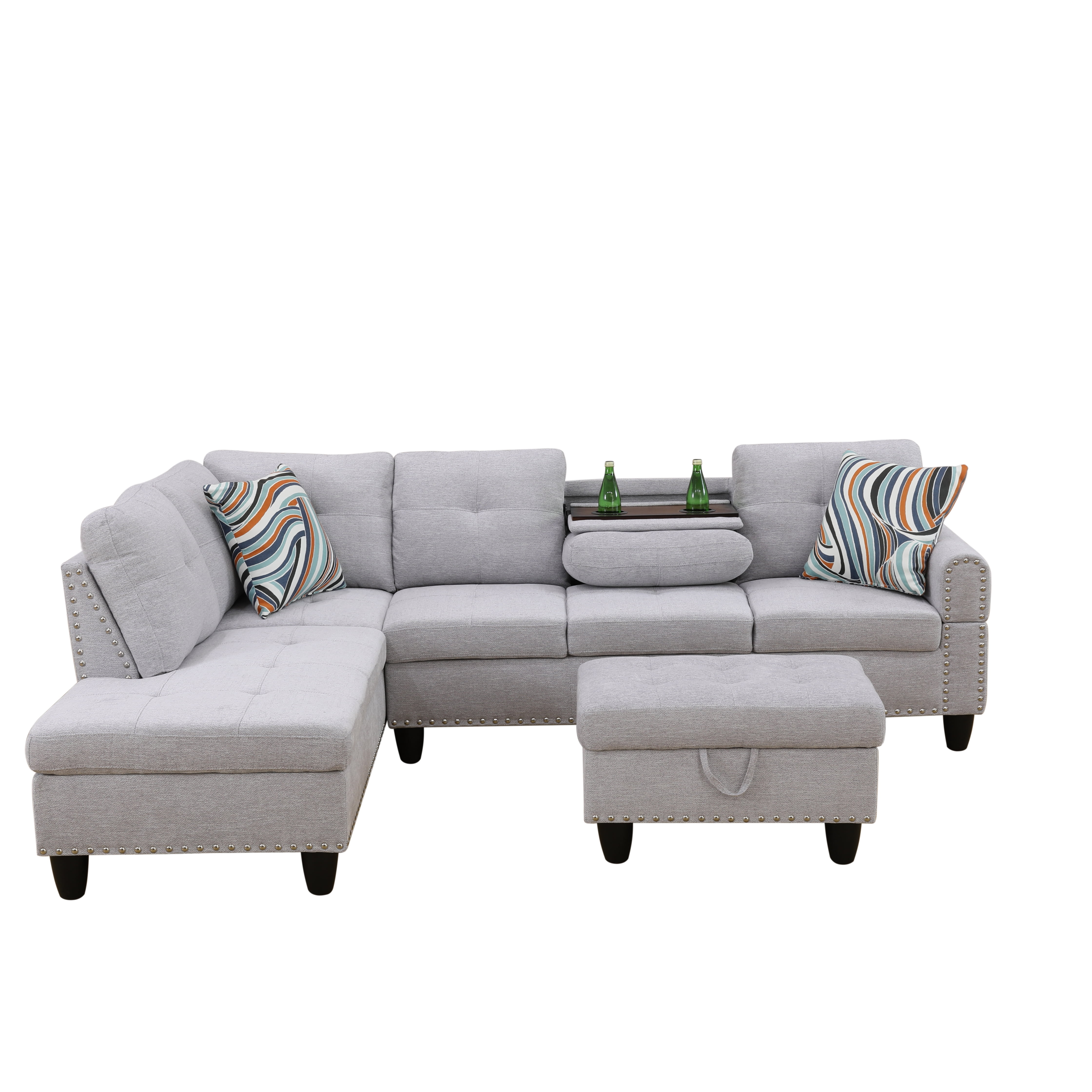 MAYEERTY 97" Modern Flannel 3-Piece Couch Living Room Sofa Set，Gray White