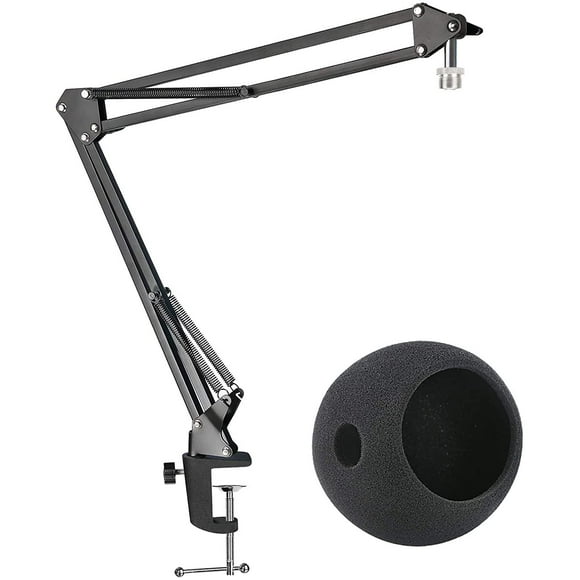 Mic Stand with Foam Windscreen For Blue Snowball, Suspension Boom Scissor Arm Stand with Pop Filter Cover for Microphones iCE USB Mic by SUNMON