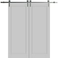 thumbnail image 1 of Sturdy Double Barn Door 84 x 96 inches | Quadro 4111 Matte Grey | Stainless Steel 14FT Rail Hangers Heavy Set | Solid Panel Interior Doors, 1 of 6