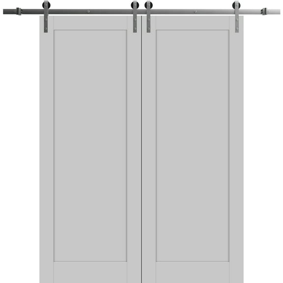 Sturdy Double Barn Door 84 x 80 inches | Quadro 4111 Matte Grey | Stainless Steel 14FT Rail Hangers Heavy Set | Solid Panel Interior Doors