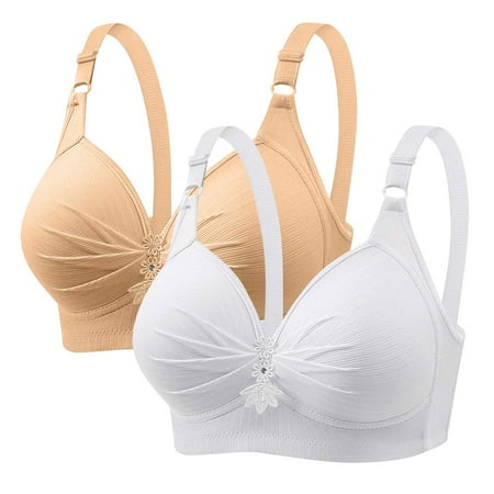 Ndbuld Plus Size 2 PCS Women s Full Cup Soft Sleep Bra without Steel Circle Printed Gathering Plus Size Everyday Bra Lingerie without Steel Circle Autumn Special Clearance! XS-4XL XS