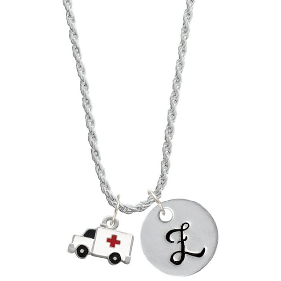Delight Jewelry Silvertone Ambulance with Cross Silvertone Script Initial Disc - Z - Charm Necklace, 20" 3"