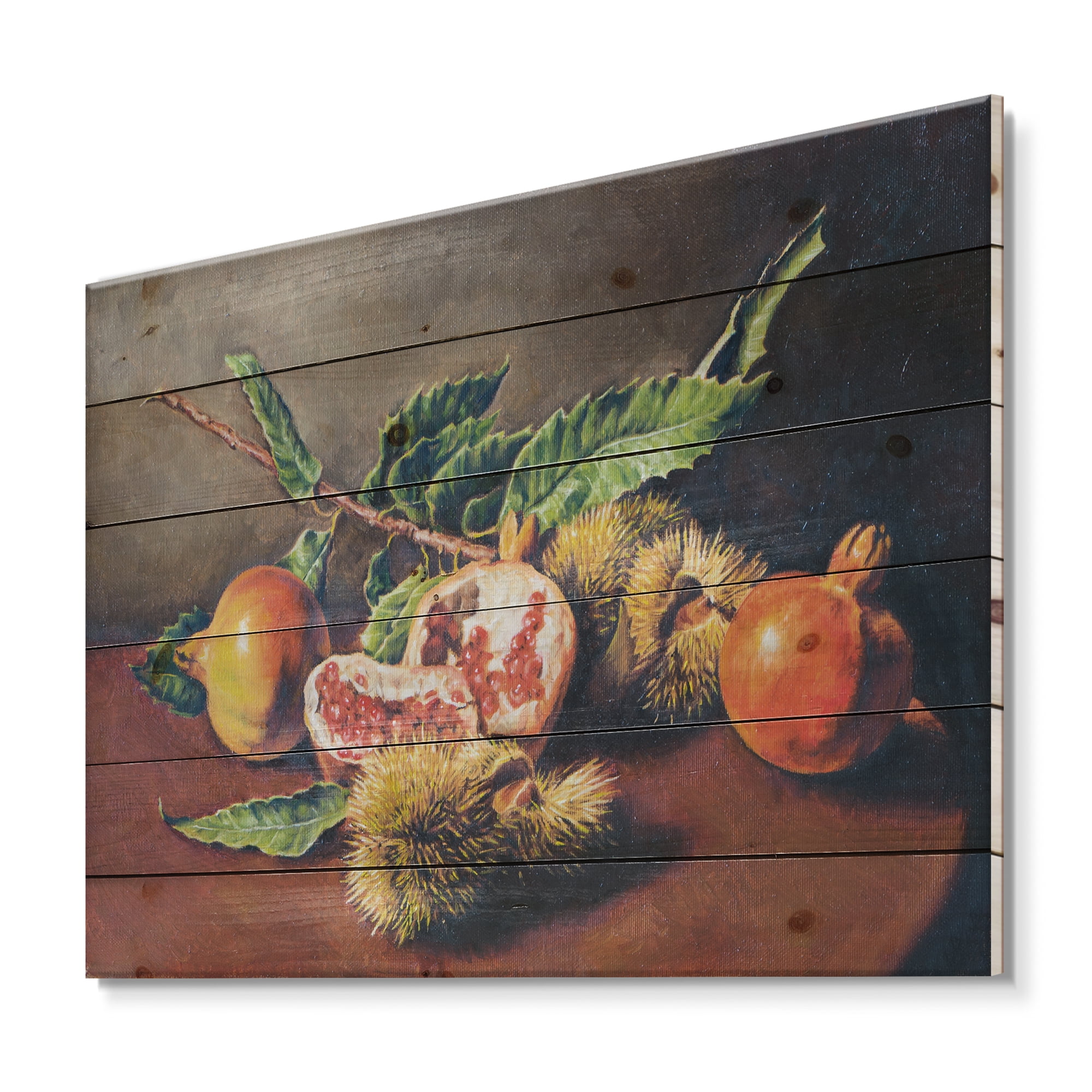 Designart 'Ancient Still Life of Orange Fruits' Traditional Print on Natural Pine Wood