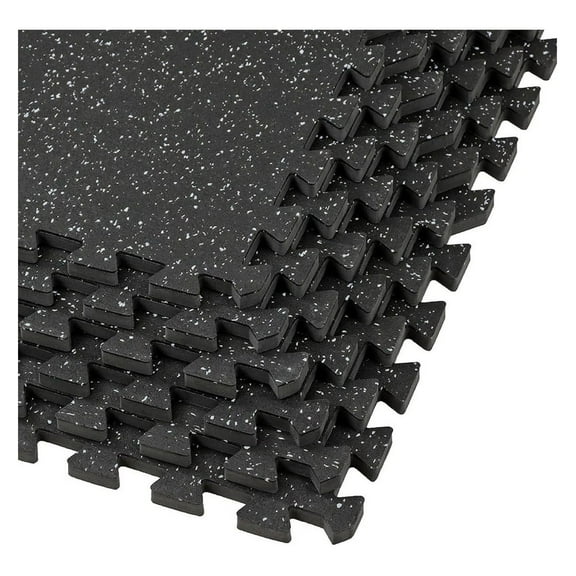 1/2" Thick sq ft (12 Tiles) Interlocking Rubber Top Foam | Workout Mats for Home Gym Flooring Tiles for Gyms, Fitness Rooms | Durable Grip Protective Flooring Grey/Black