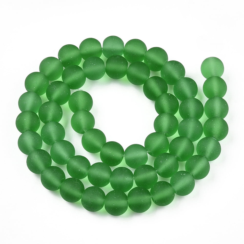 Transparent Glass Beads Strands Frosted Round Green 8~8.5mm Hole: 1.5mm about 51~53pcs/strand 14.96 inch~15.55 inch(38~39.7cm)
