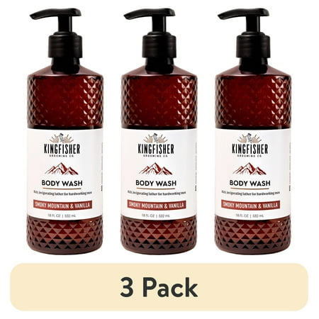 (3 pack) Kingfisher Co. Men's Body Wash, Smoky Mountain and Vanilla, 18 oz