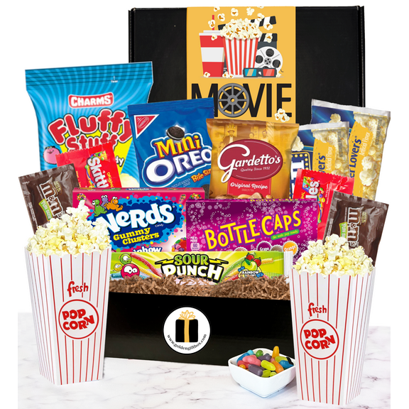 Movie Night Gift Box with Popcorn, Theater Candies, Cookies, and Snacks