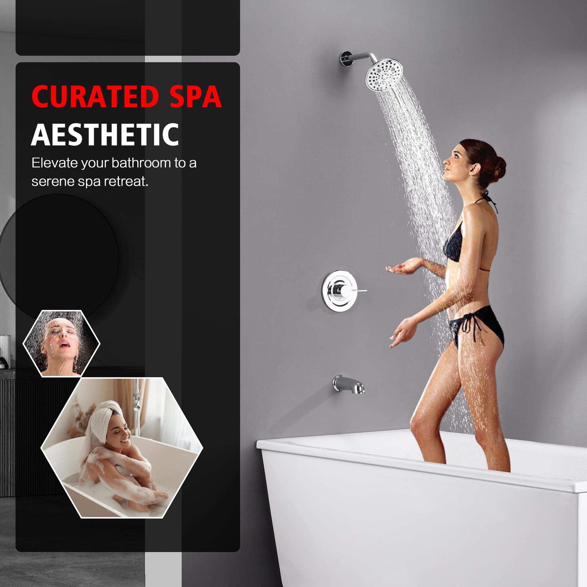 sumerain Shower Faucet with Tub Spout Chrome, Tub and Shower Complete Trim Kit with Rough-in Valve
