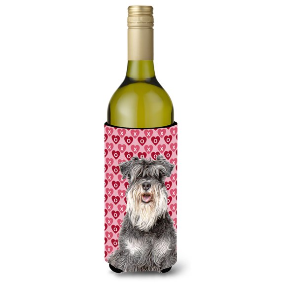 Carolines Treasures KJ1192LITERK Hearts Love and Valentines Day Schnauzer Wine Bottle Hugger Wine Bottle multicolor