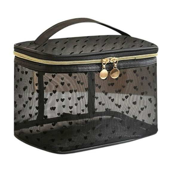 Qholemyo Polka Dots Large Capacity Mesh Cosmetic Bag Breathable Travel Makeup Organizer Toiletry Pouch For Ladies Travel Essentials