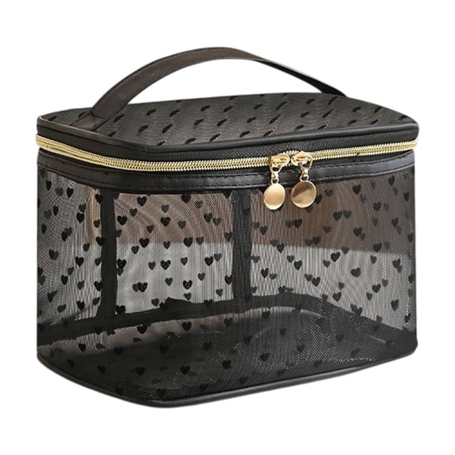 Neceser de malla con lunares para mujer, bolsa de viaje de gran capacidad, transpirable y estética.