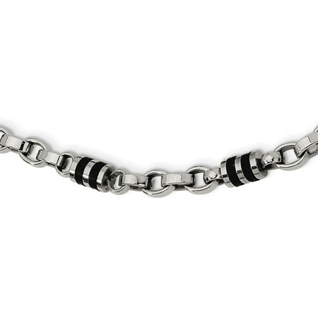 Stainless Steel Rubber Accent Barrel Link Necklace 22'' inches