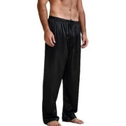 JKERTHER Men Satin Silk Pajamas Nightwear Long Pants Drawing Lounge Pant Summer Sleepwear Bottom