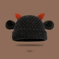 thumbnail image 2 of Unisex Cute Horns Bear Ears Beanie Winter Crochet Hat Animal Lover Gift Hoodie Trendy Black, 2 of 4