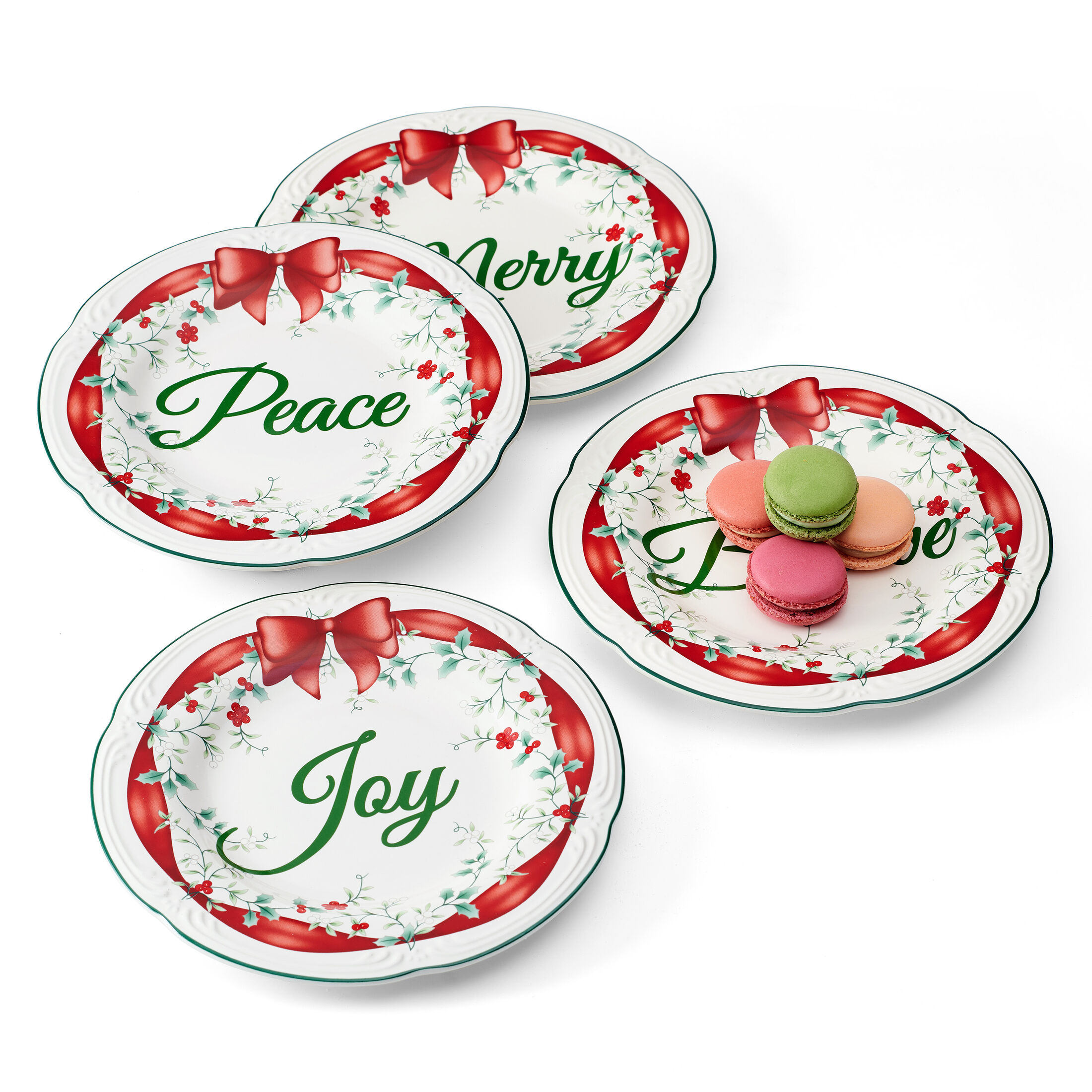 Pfaltzgraff Winterberry Stoneware Salad Plate Red Ribbon Set of 4