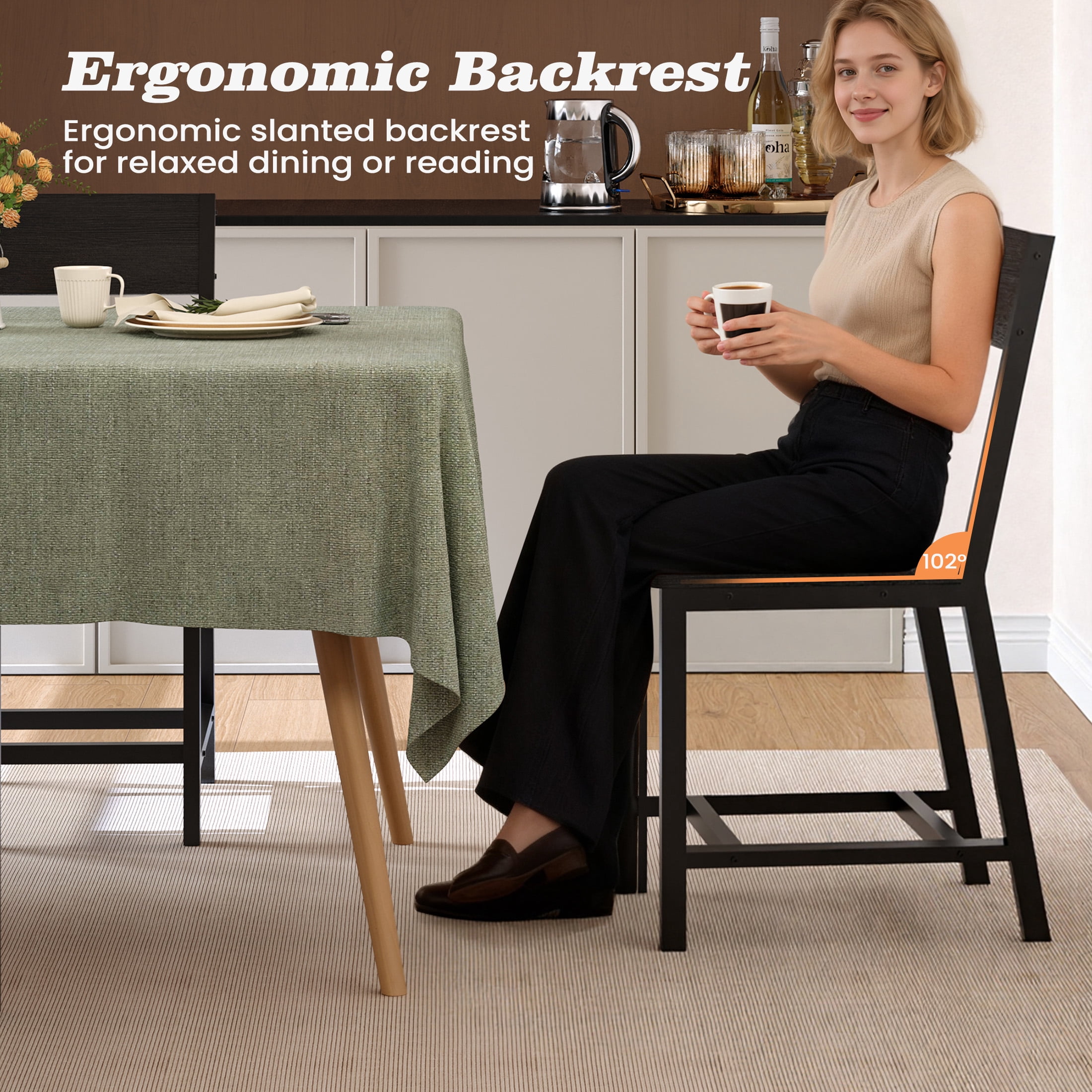 Gelloan Dining Chairs Set of 6, Rustic Wood Chairs with Metal Steel Frame, Comfortable Seat, Modern Farmhouse Chair for Kitchen, Bedroom, Living Room,Black