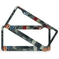 thumbnail image 2 of 2 Pcs Set Patriotic Streaks Parallel Patchwork License Plate Cover USA Patriotic 4th of July Independence Memorial Day Car License Plate Frame Stainless Aluminum 2 Hole for Girl Women Men Vehicles, 2 of 6