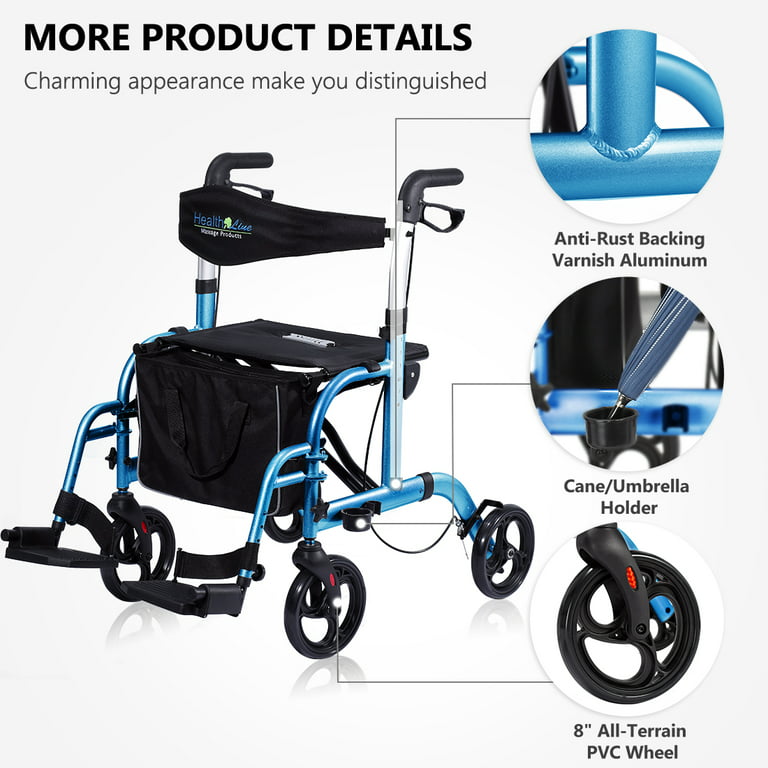 6'Wheels Chair Rollator Walker Folding Backrest Aluminum Transport