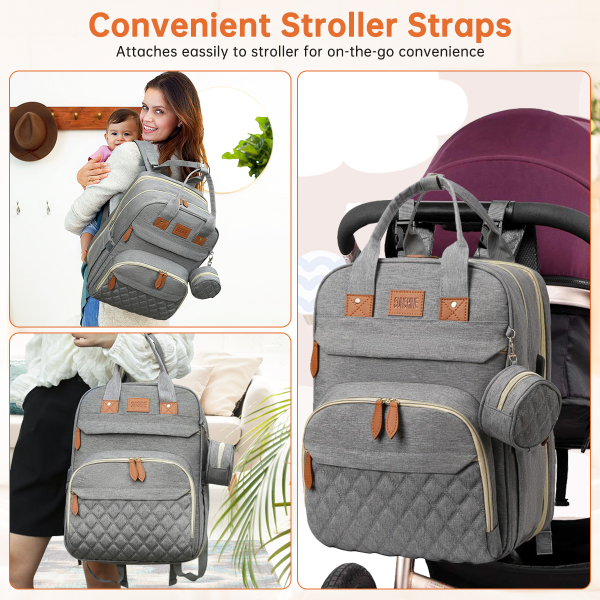 GPED Diaper Bag Backpack with Foldable Crib and Sunshade photo 7