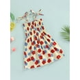 thumbnail image 3 of Gureui Kids Baby Girls Sling Dress, Sleeveless Tie-up Spaghetti Straps Chest Smocked Ruched Floral/Strawberry Printed A-line Dresses, 3 of 8