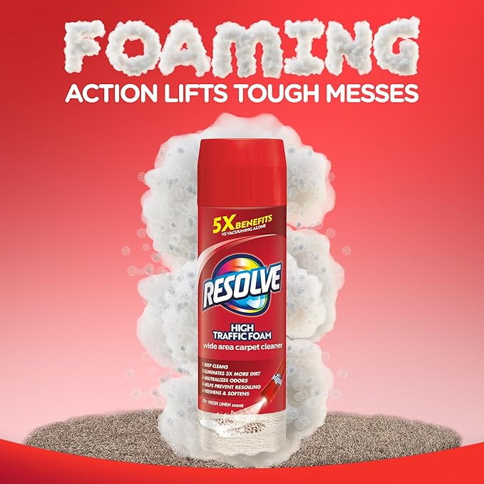 Resolve High Traffic Carpet Stain Cleaner Solution and Odor Remover Foam, 22 oz