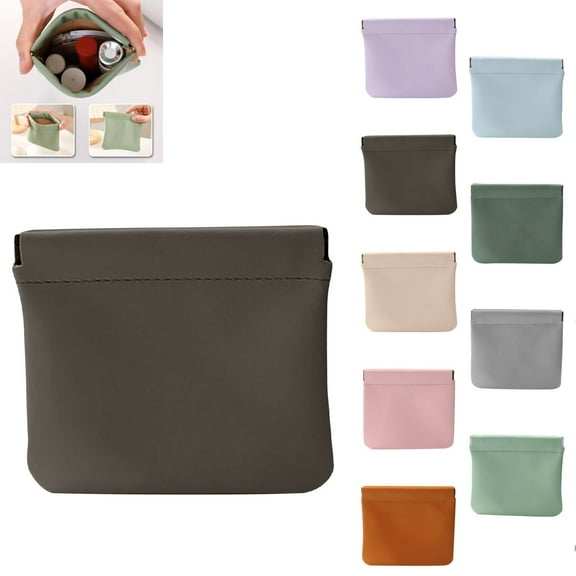 Erebloom Leather Pouch, Snap Closure Leather Organizer Pouch For Cosmetics Headphones Jewelry(Dark Gray)