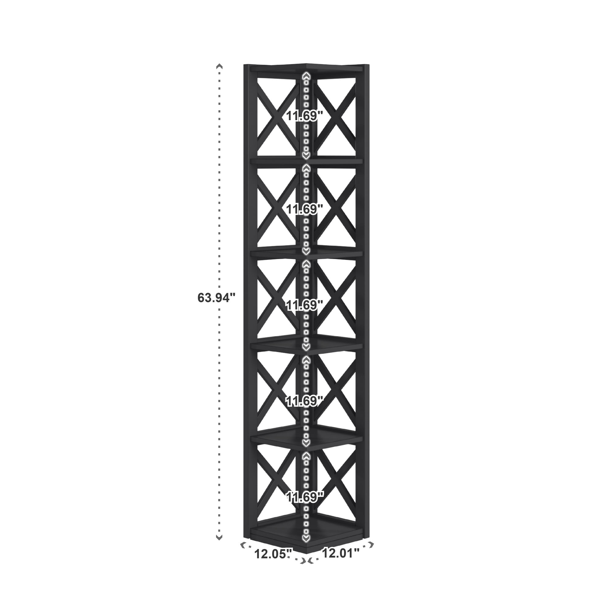Weston Home Rebecca Wood 5-Shelf Corner Bookcase, Black
