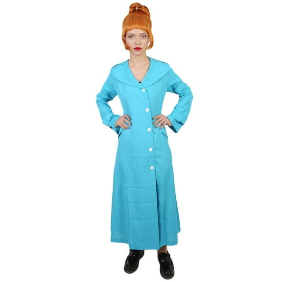 Spy Trench Coat Costume for Women - Aqua Blue Assassin Look Long Dress Halloween Cosplay Outfit