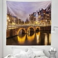 thumbnail image 1 of Landscape Tapestry, Old Historical Bridge in Netherlands Twilight European Architecture Town Scenery, Fabric Wall Hanging Decor for Bedroom Living Room Dorm, 5 Sizes, Amber Lilac, by Ambesonne, 1 of 1