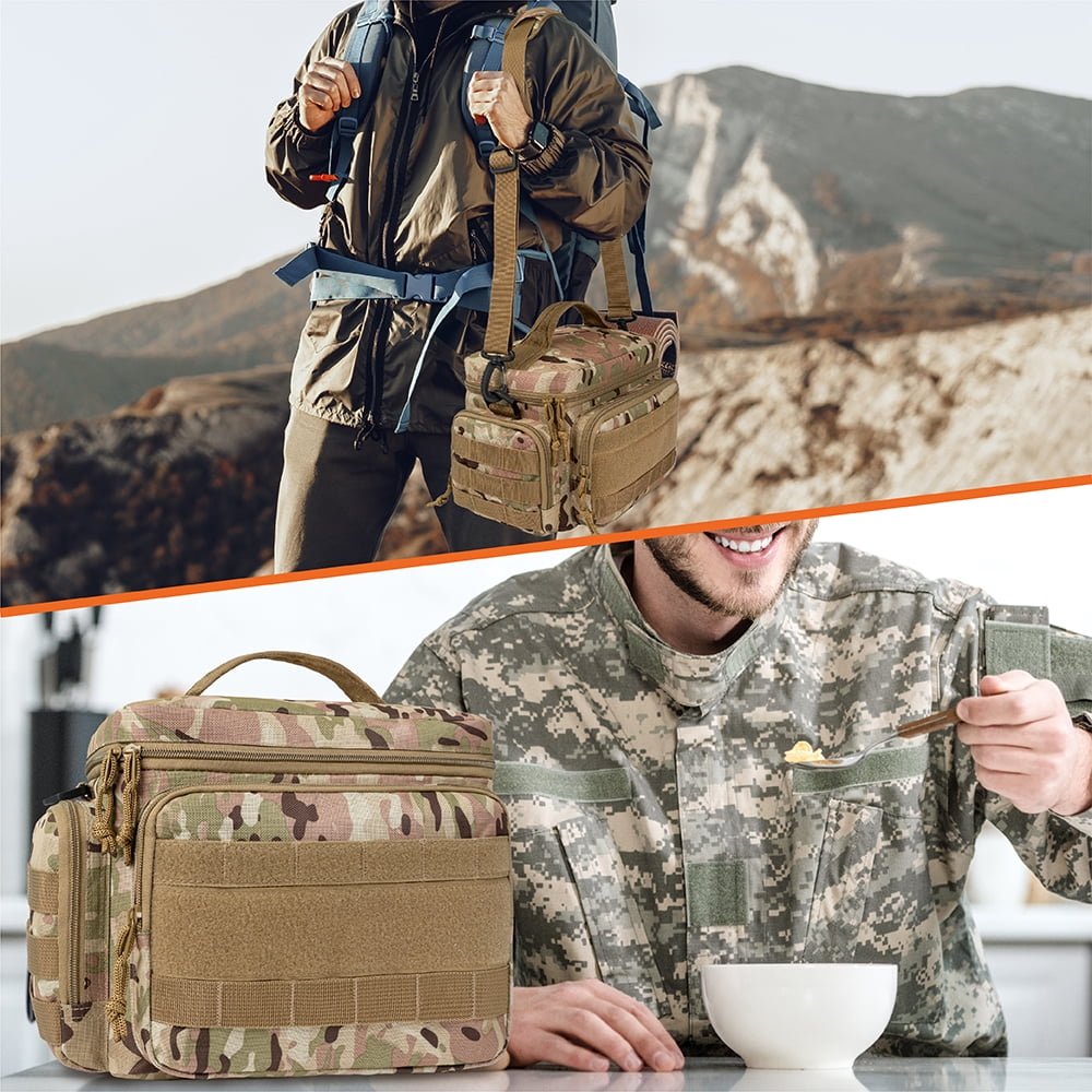OPUX Tactical Lunch Box for Men, Camo Mens Insulated Lunch Bag for Adult, Leakproof Soft Lunch Cooler with MOLLE Mesh Side Pockets, Multicam Heavy Duty Lunchbox Pail for Work Women, Large, 18 Cans