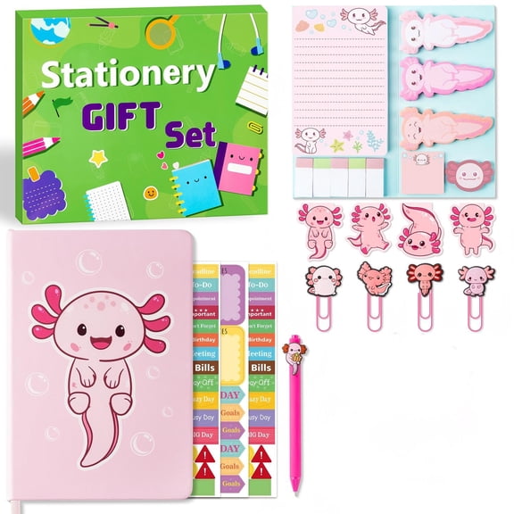 Haooryx Stationery Kit with Notebook, Sticky Notes, Pen, Stickers, Bookmark, Paperclip