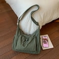 thumbnail image 3 of HUISZJ Checkered Sling Bag, Nylon Drawstring Crossbody Bag, Large Capacity Shoulder Bag for Women Work Travel Outdoor (Green), 3 of 10