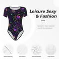 thumbnail image 6 of Daiia Multi-colored Spiders print Women's Crew Neck Short Sleeve Bodysuit Fashion Tops Fit Casual Basic Extender Bodysuit-X-Large, 6 of 9