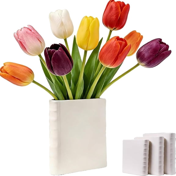 Blank Book Vase, White Ceramic Book-Shaped Flower Vase, Art Decor Style Unique Gift for Home, Bookshelf, Desk or Table Centerpiece Decor